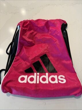 Adidas Hot Pink Drawstring Backpack with Black Logo